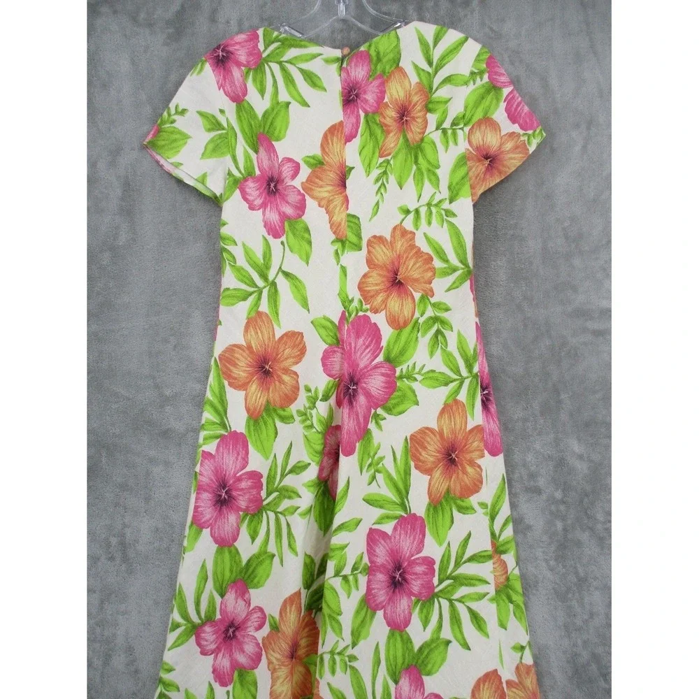 Vintage Talbots Dress 8 Petite Floral Linen Modest Cottage Maxi Tropical Vibrant - Picture 6 of 12